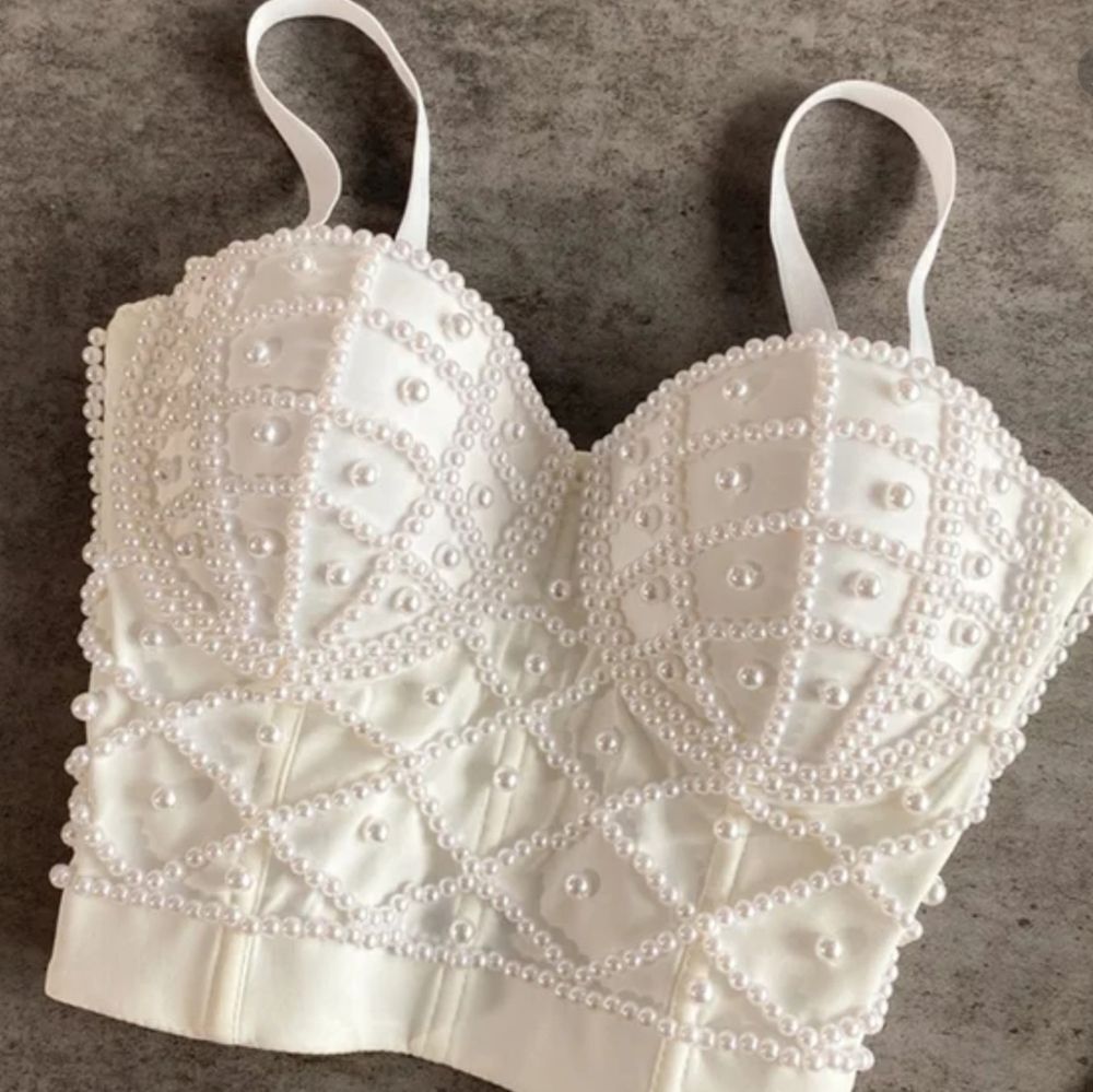 NWOT Pearled Bustier Festival Burning Man White 36B Halloween
